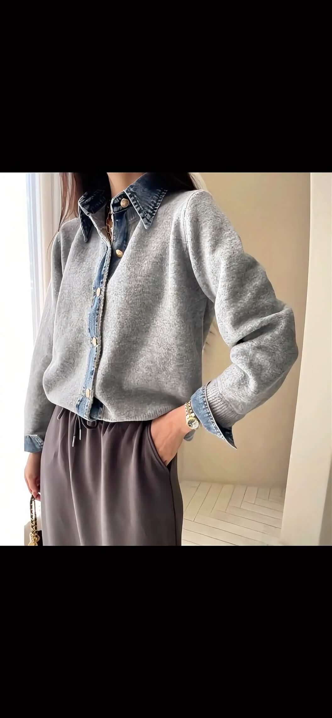 Maglia Elegante con Dettagli in Jeans – Stile Autunnale