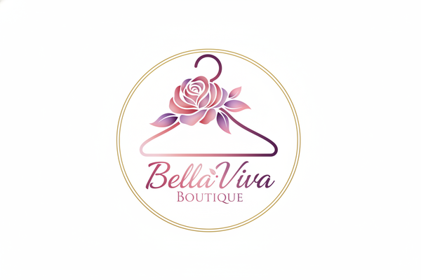 
Il logo di BellaViva Boutique rappresenta eleganza e femminilità: una delicata gruccia con un fiore e foglie, nei toni del rosa e del viola, simbolo di stile e raffinatezza.